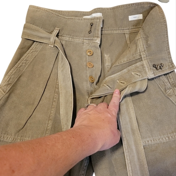 Citizens of Humanity Noelle Surplus Army Green Tan High Waist Paper Bag Waist 25 - Picture 10 of 15